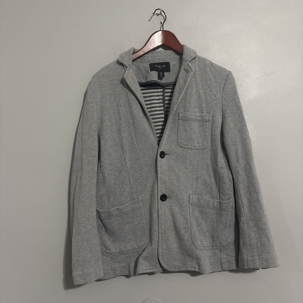 Porter &‎ Ash Blazer M Grey Knit Casual Cotton Sport Coat Two Button Up Read
